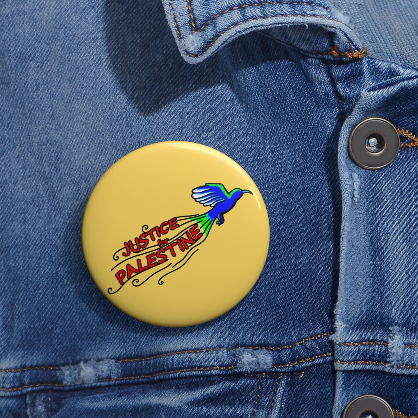 Custom Pin Buttons - Justice for Palestine (Gold)