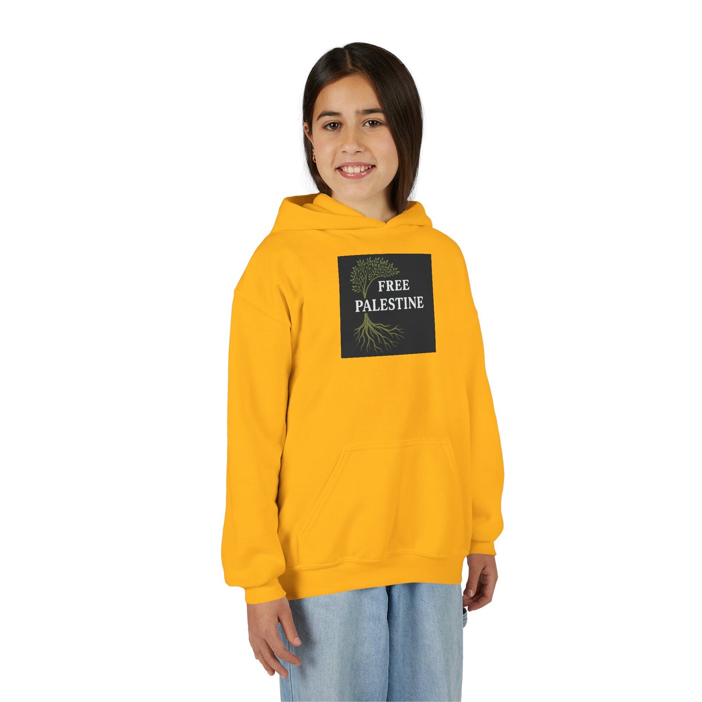 Youth Heavy Blend Hooded Sweatshirt - Free Palestine (Olive Tree Roots Edition)
