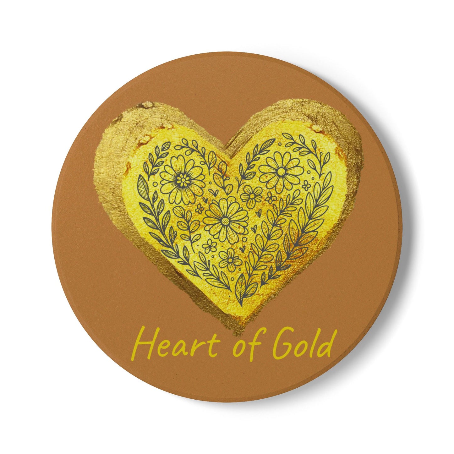 Brown Ceramic Coaster - Heart of Gold