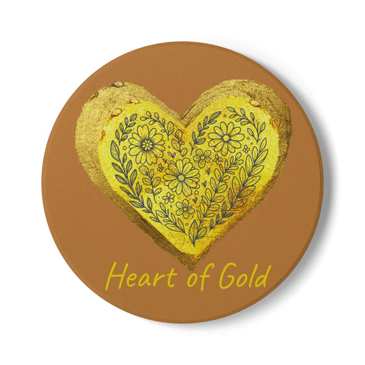 Brown Ceramic Coaster - Heart of Gold