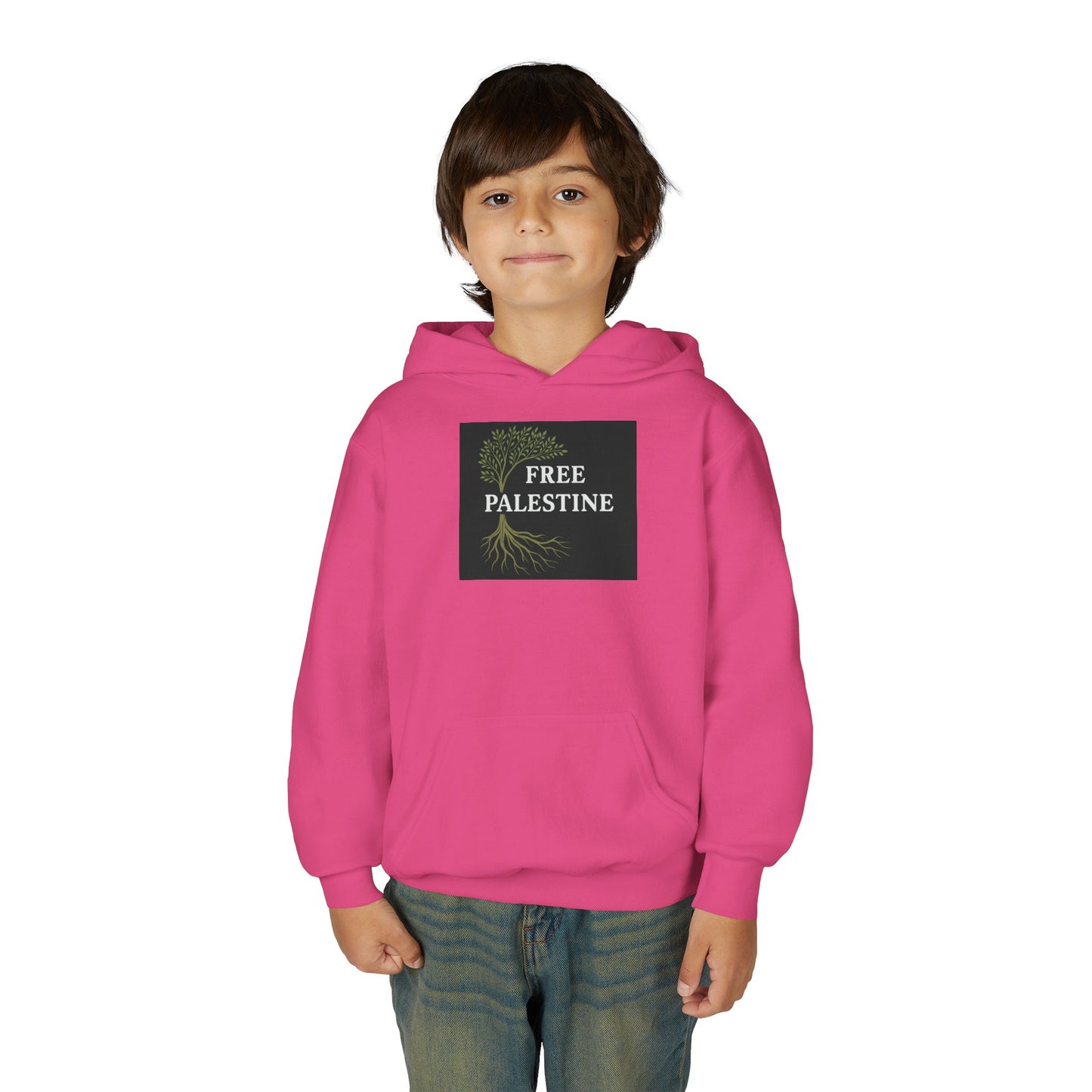 Youth Heavy Blend Hooded Sweatshirt - Free Palestine (Olive Tree Roots Edition)
