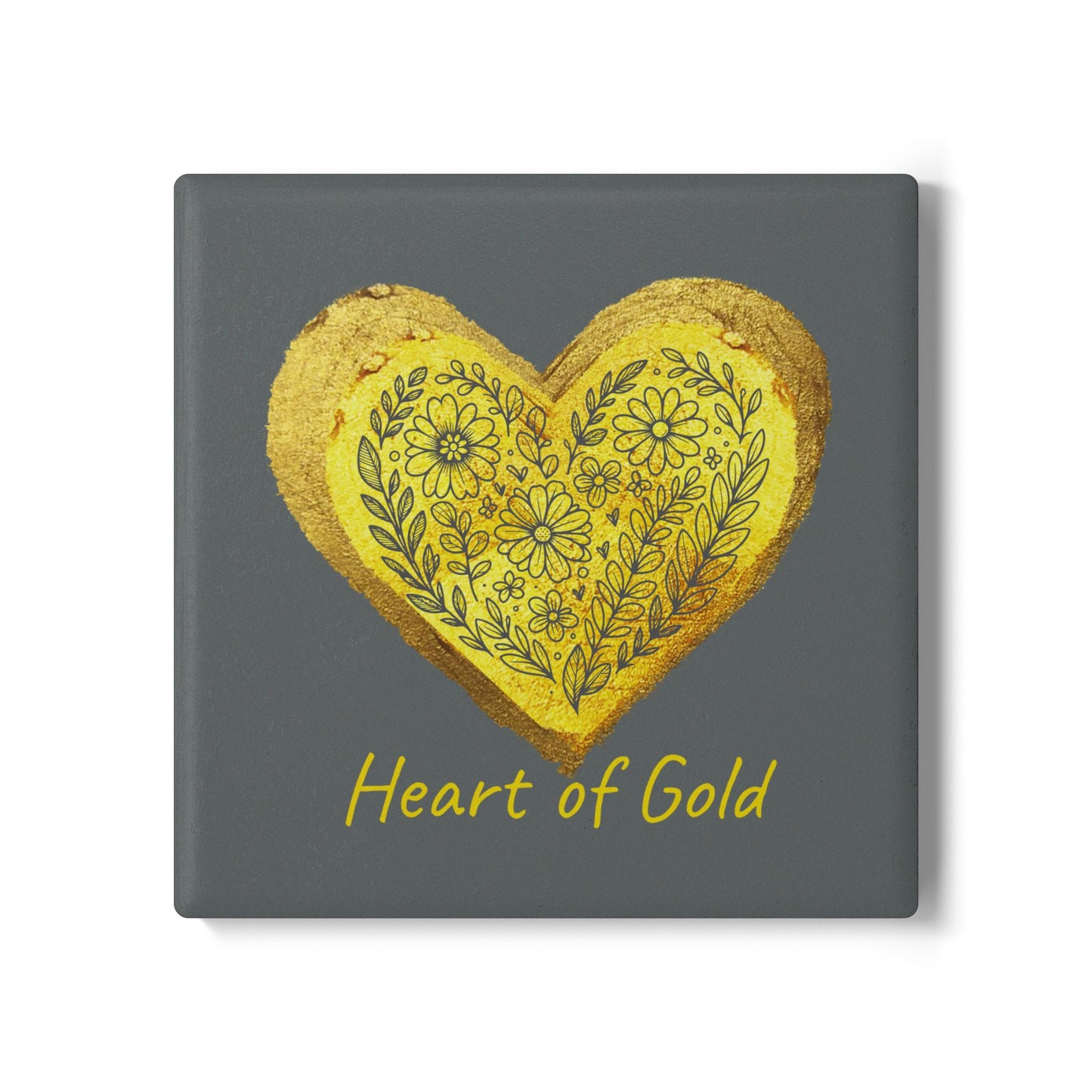 Gray Ceramic Coaster - Heart of Gold