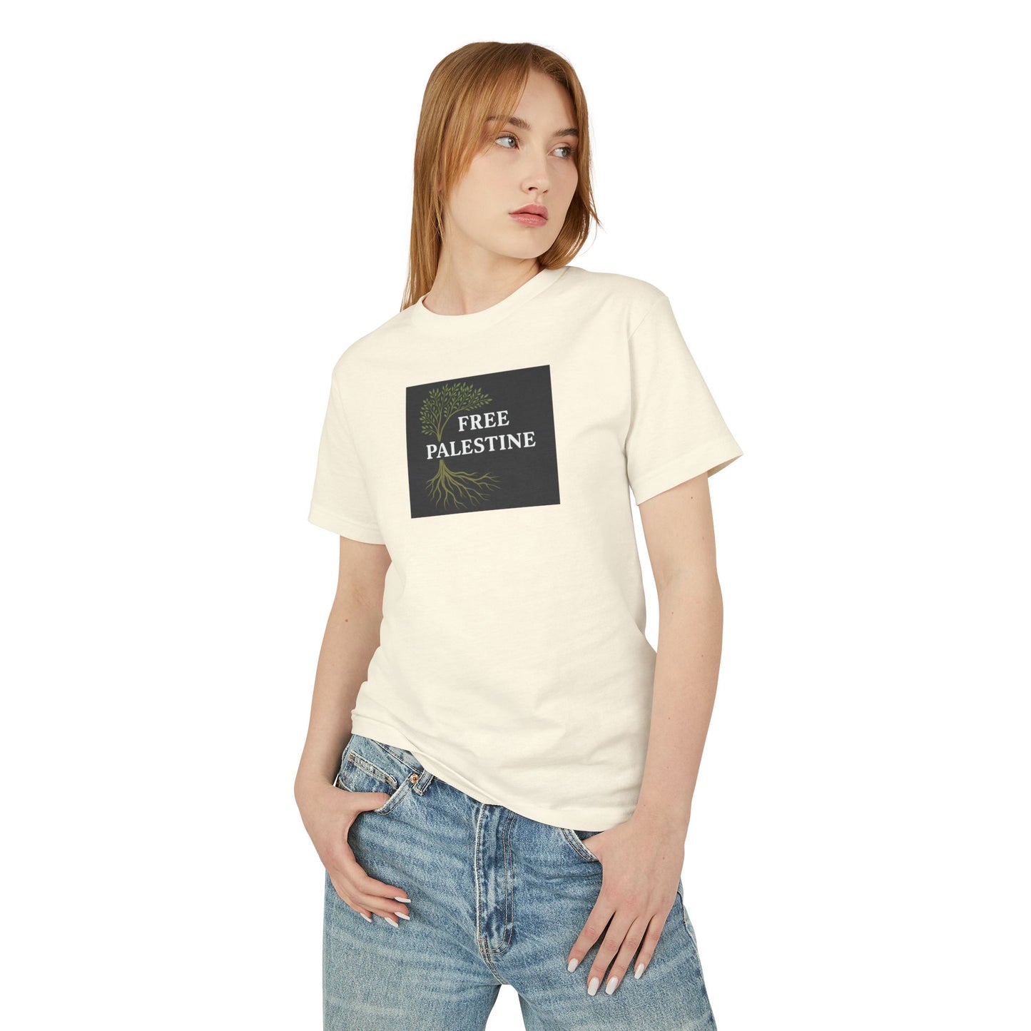 Unisex Heavyweight Cotton Tee - Free Palestine (Olive Tree Roots Edition)