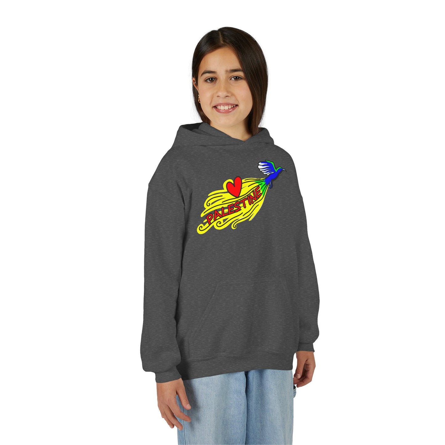 Youth Heavy Blend Hooded Sweatshirt - Love Palestine