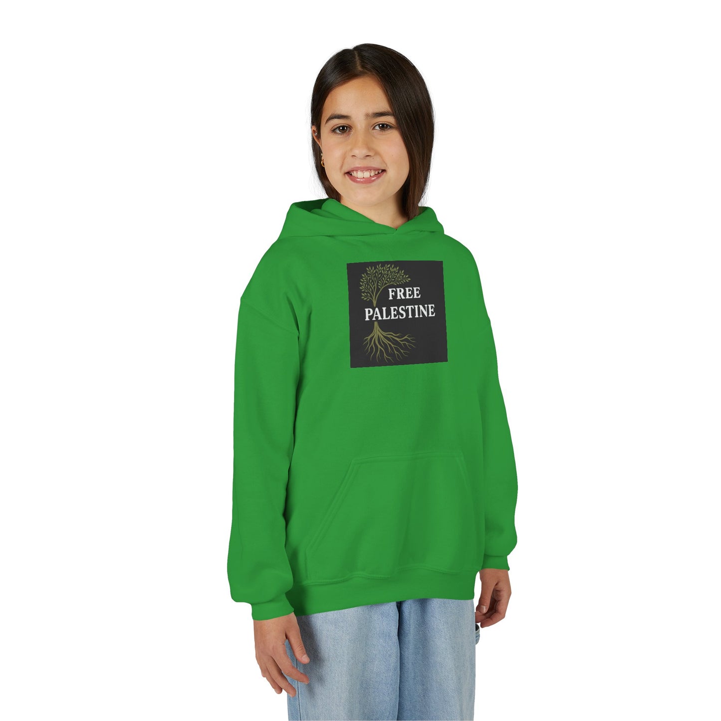 Youth Heavy Blend Hooded Sweatshirt - Free Palestine (Olive Tree Roots Edition)