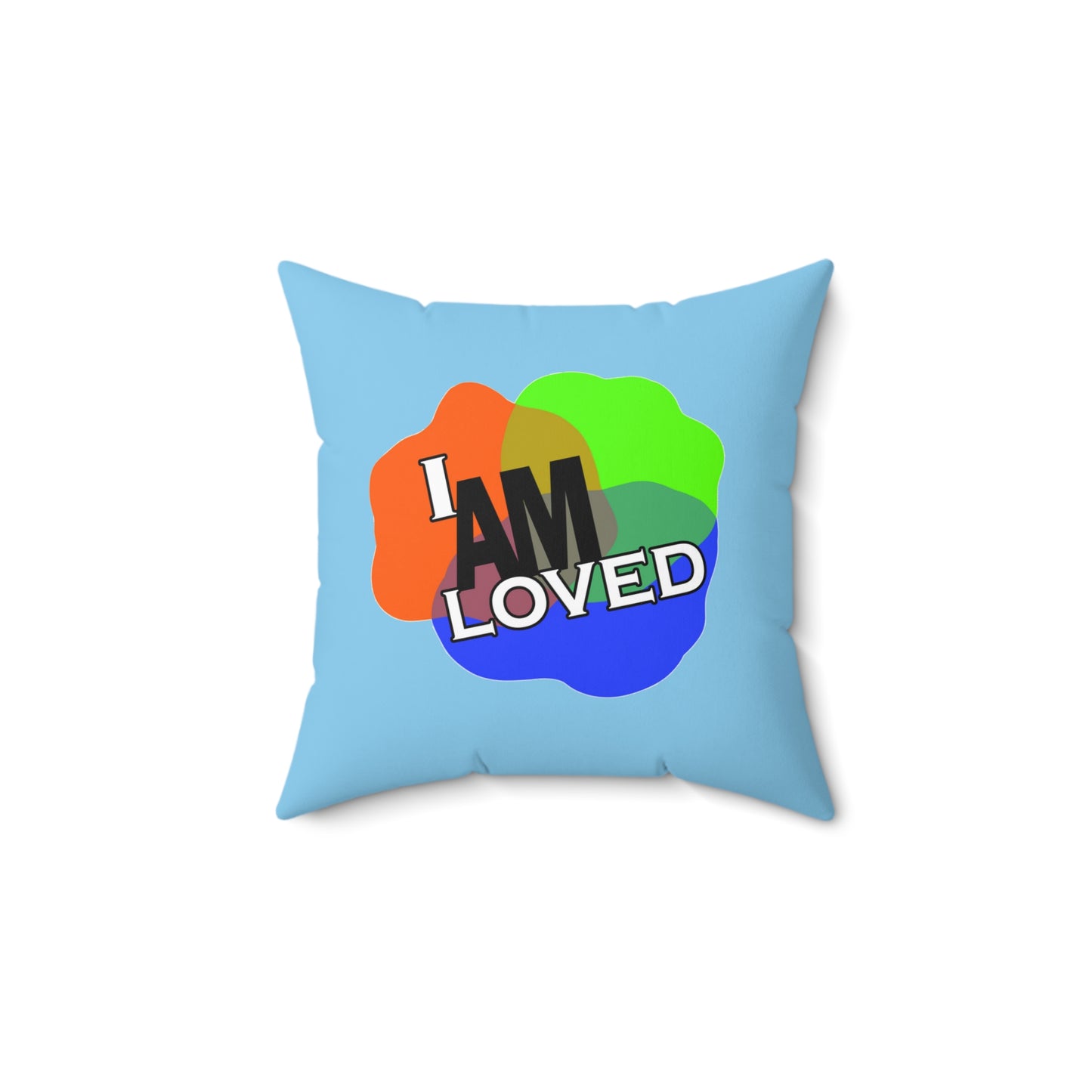 Spun Polyester Square Pillow - I Am Loved (Blue)