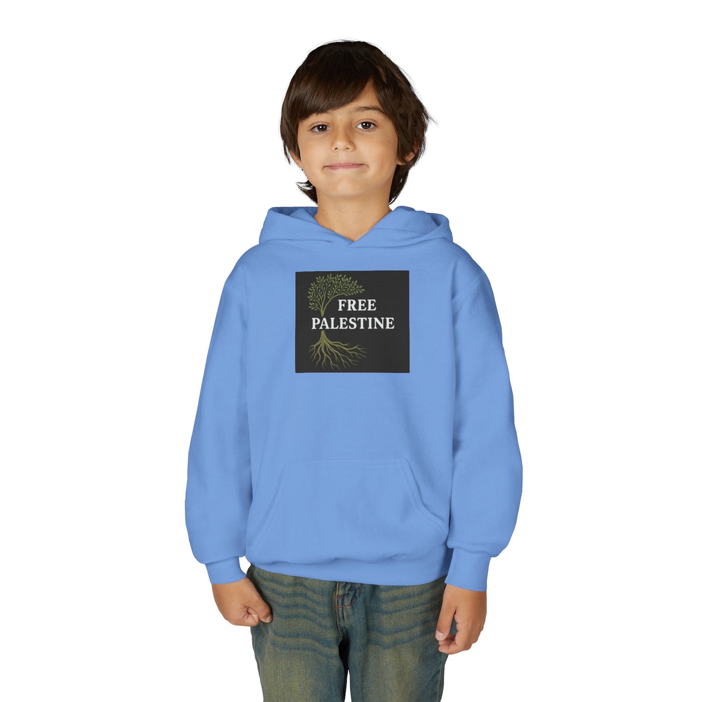 Youth Heavy Blend Hooded Sweatshirt - Free Palestine (Olive Tree Roots Edition)