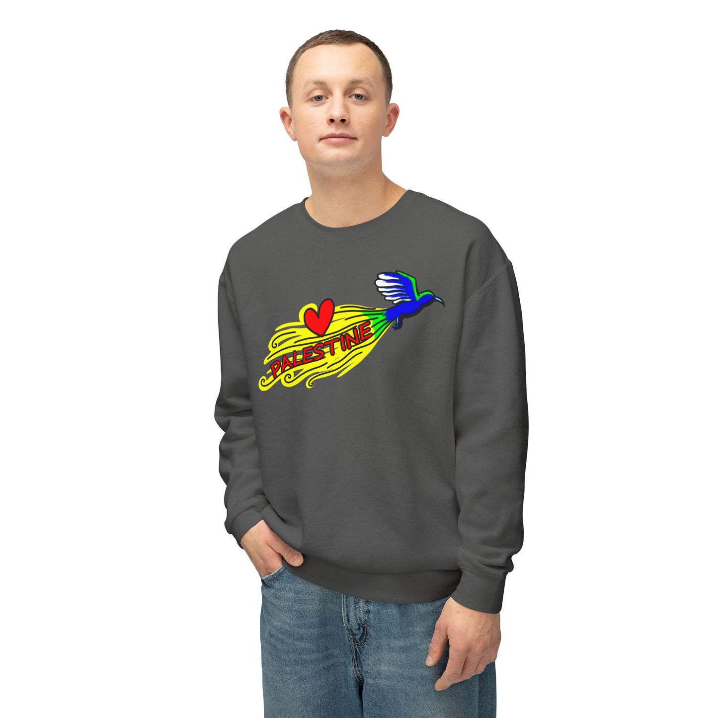 Unisex Lightweight Crewneck Sweatshirt - Love Palestine