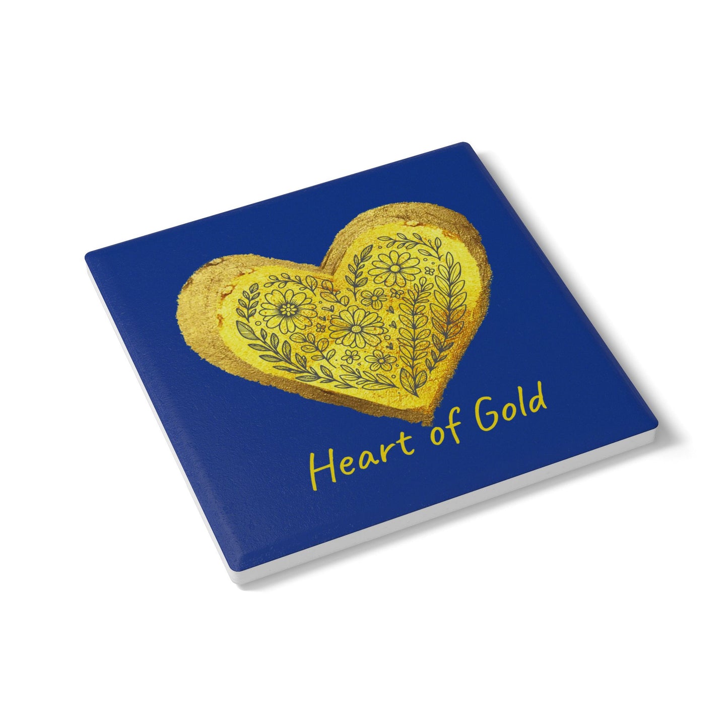 Dark Blue Ceramic Coaster - Heart of Gold