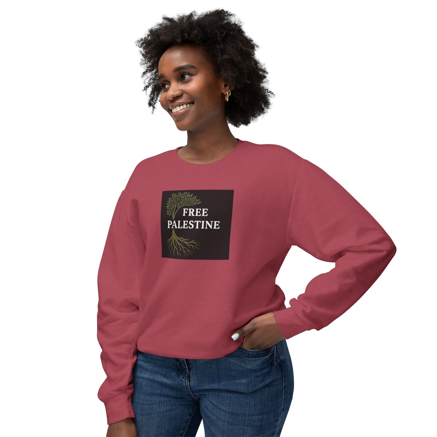 Unisex Lightweight Crewneck Sweatshirt - Free Palestine (Olive Tree Roots Edition)