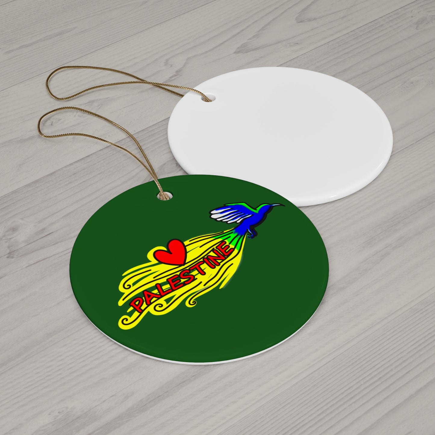 Ceramic Ornament, Circle - Love Palestine (Green)