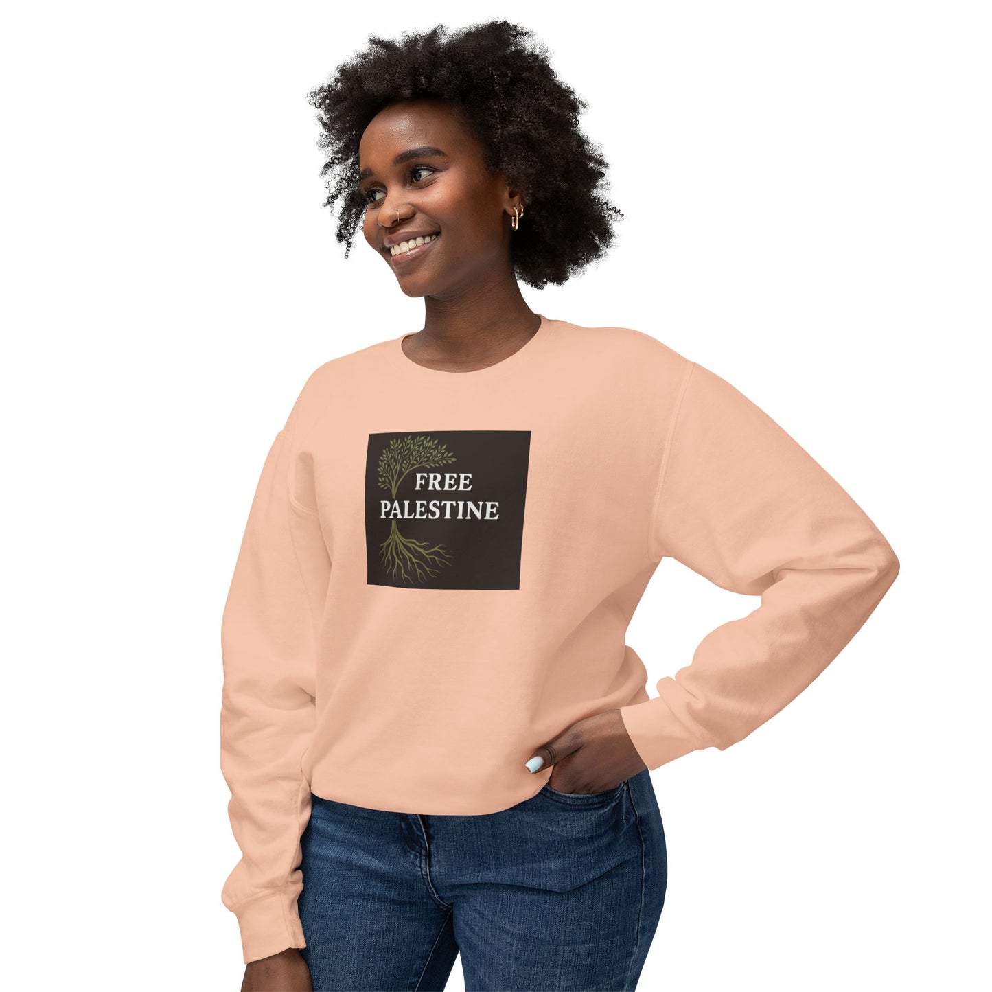 Unisex Lightweight Crewneck Sweatshirt - Free Palestine (Olive Tree Roots Edition)