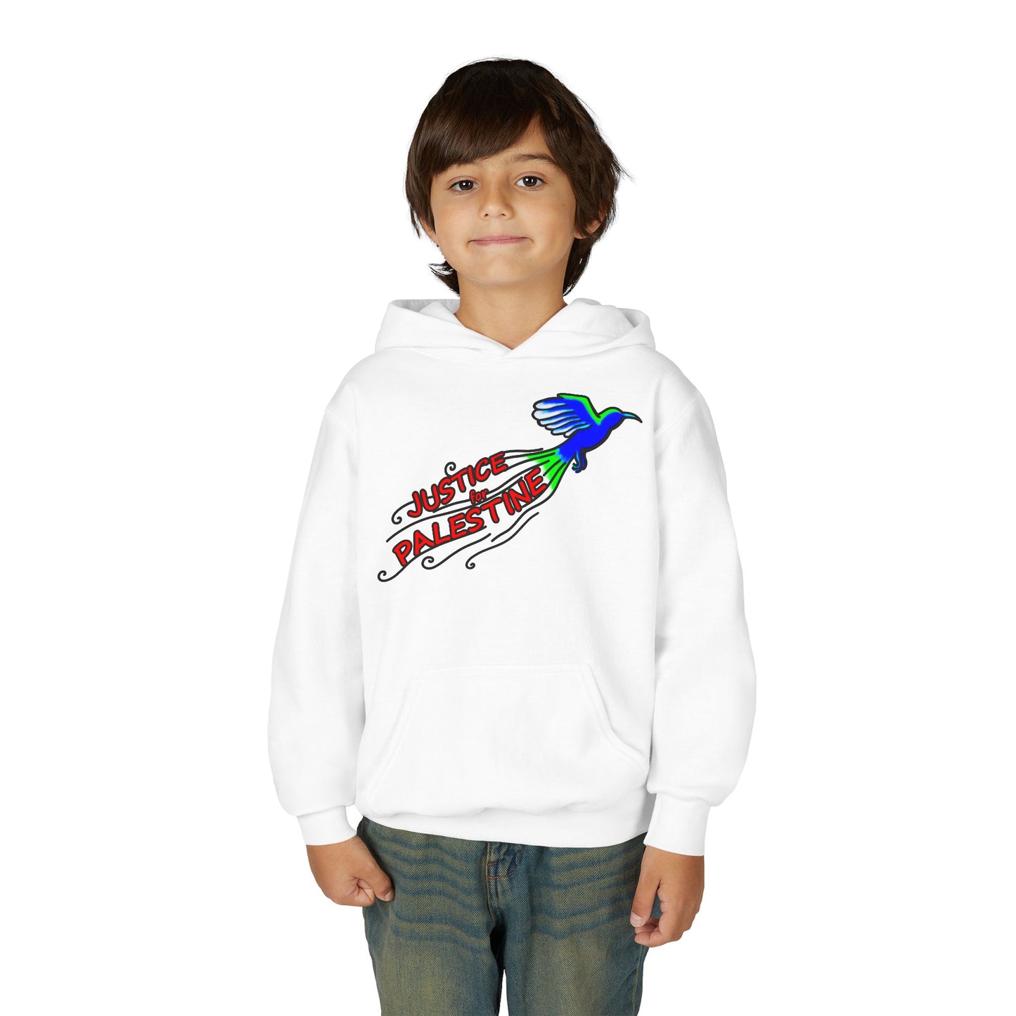 Youth Heavy Blend Hooded Sweatshirt - Justice for Palestine