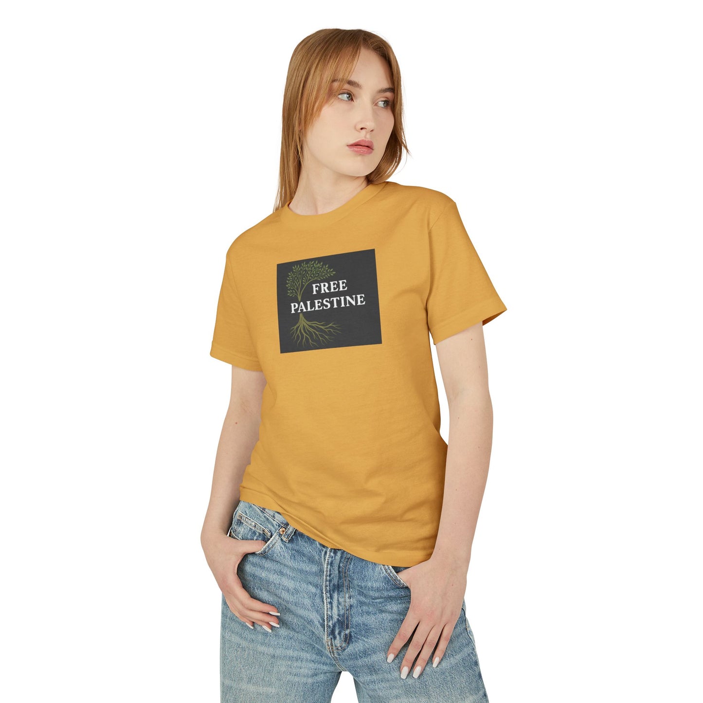 Unisex Heavyweight Cotton Tee - Free Palestine (Olive Tree Roots Edition)