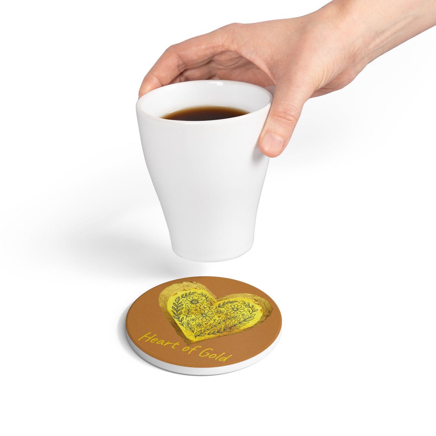 Brown Ceramic Coaster - Heart of Gold