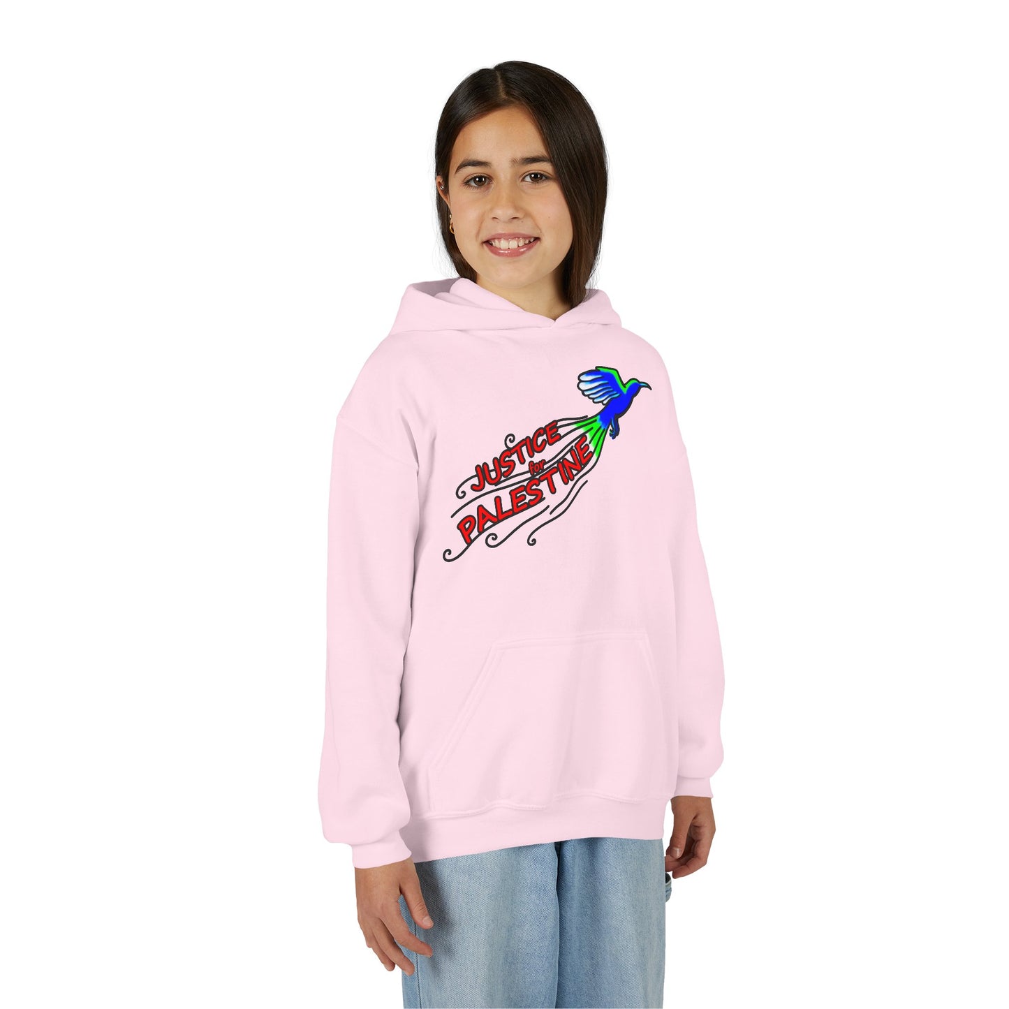 Youth Heavy Blend Hooded Sweatshirt - Justice for Palestine