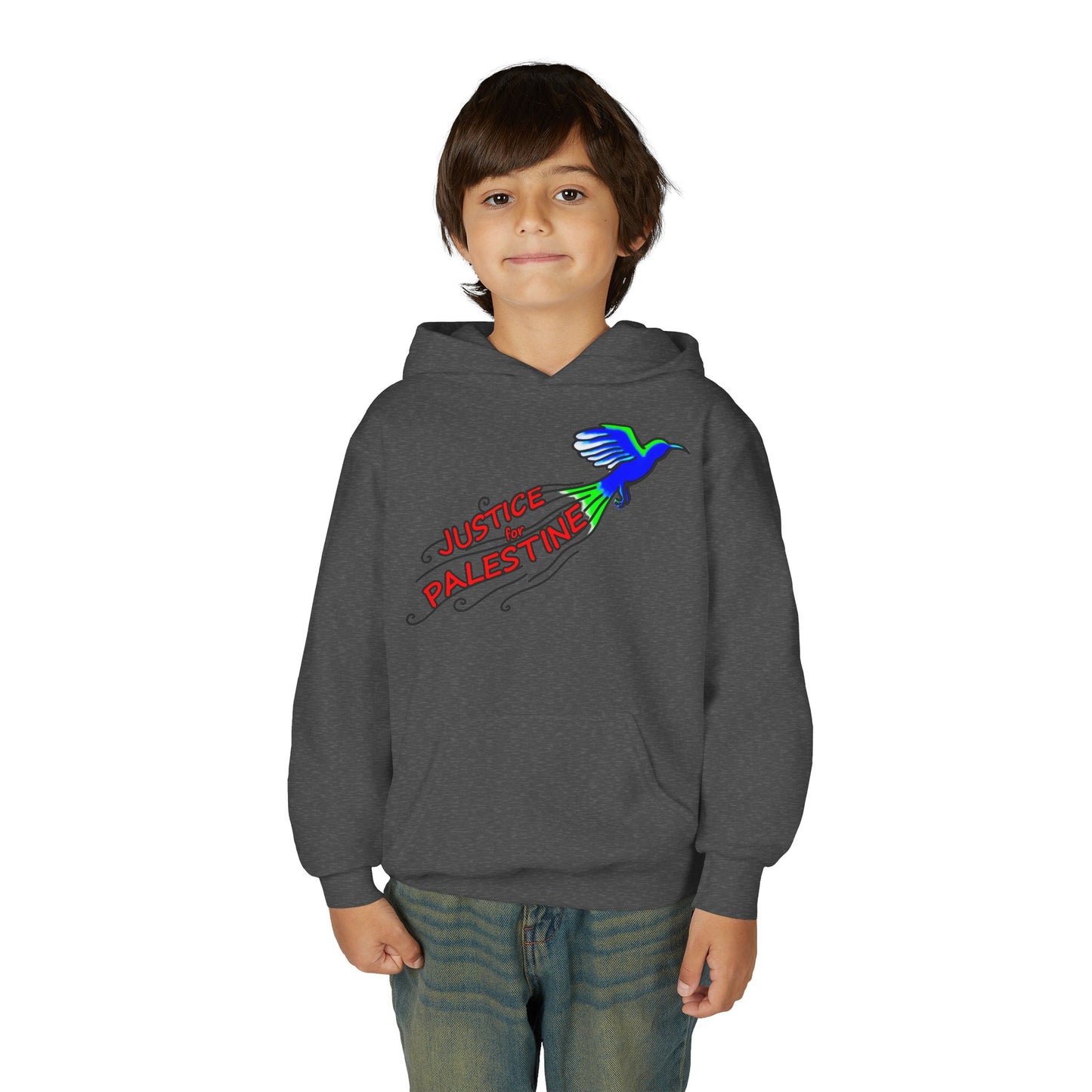 Youth Heavy Blend Hooded Sweatshirt - Justice for Palestine