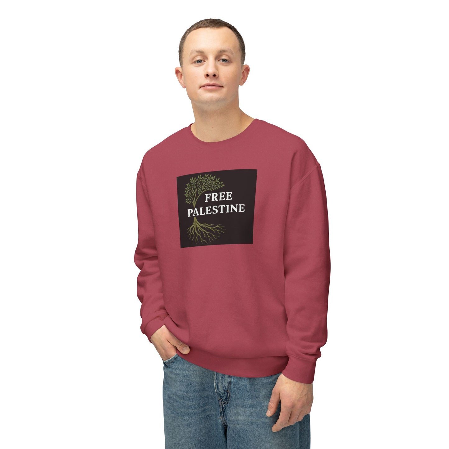Unisex Lightweight Crewneck Sweatshirt - Free Palestine (Olive Tree Roots Edition)