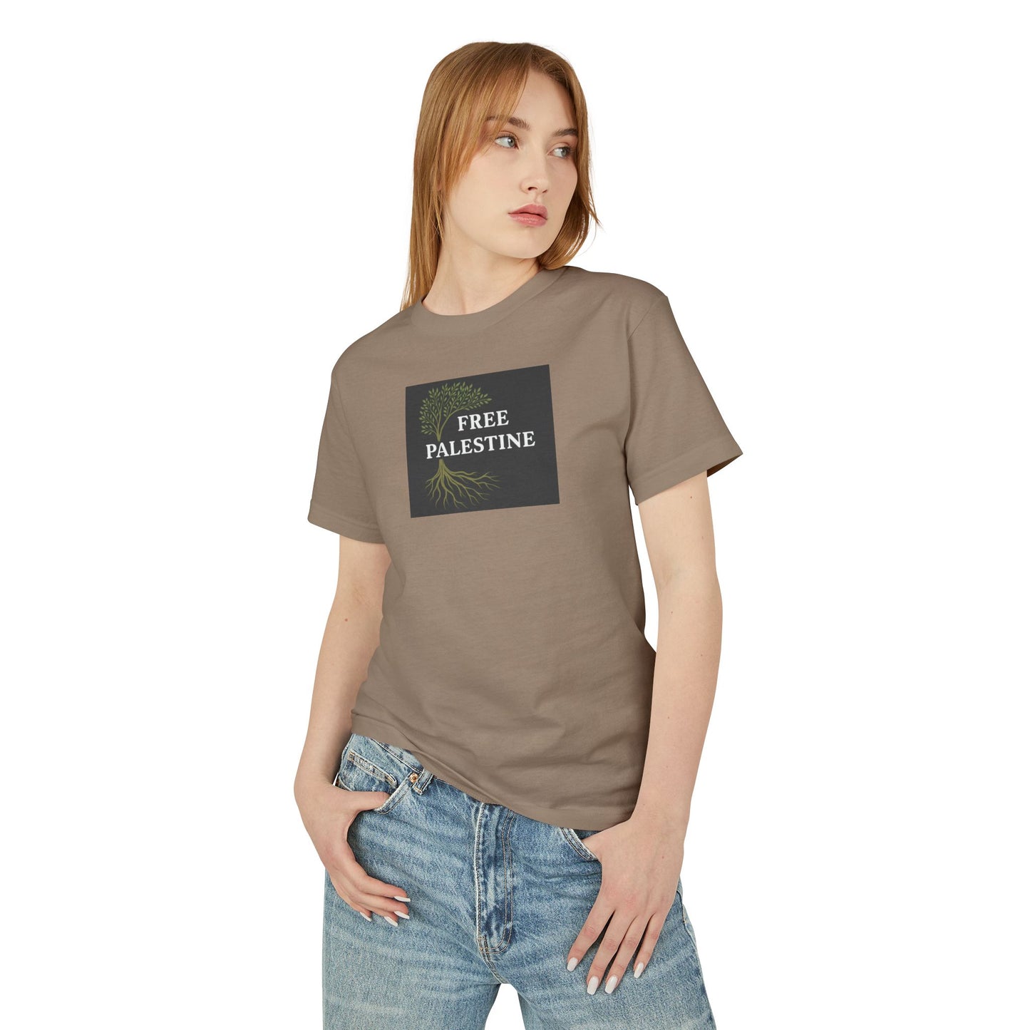 Unisex Heavyweight Cotton Tee - Free Palestine (Olive Tree Roots Edition)