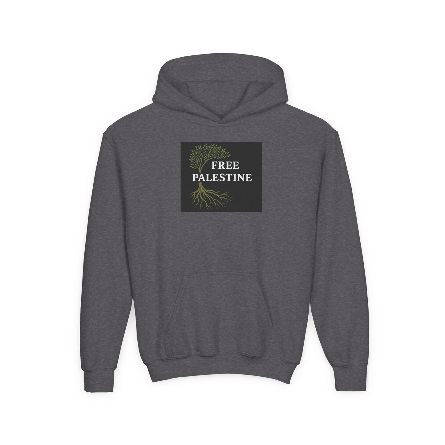 Youth Heavy Blend Hooded Sweatshirt - Free Palestine (Olive Tree Roots Edition)