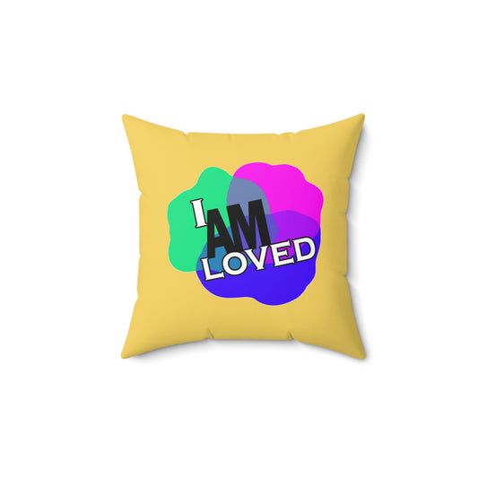 Spun Polyester Square Pillow - I Am Loved (Gold)