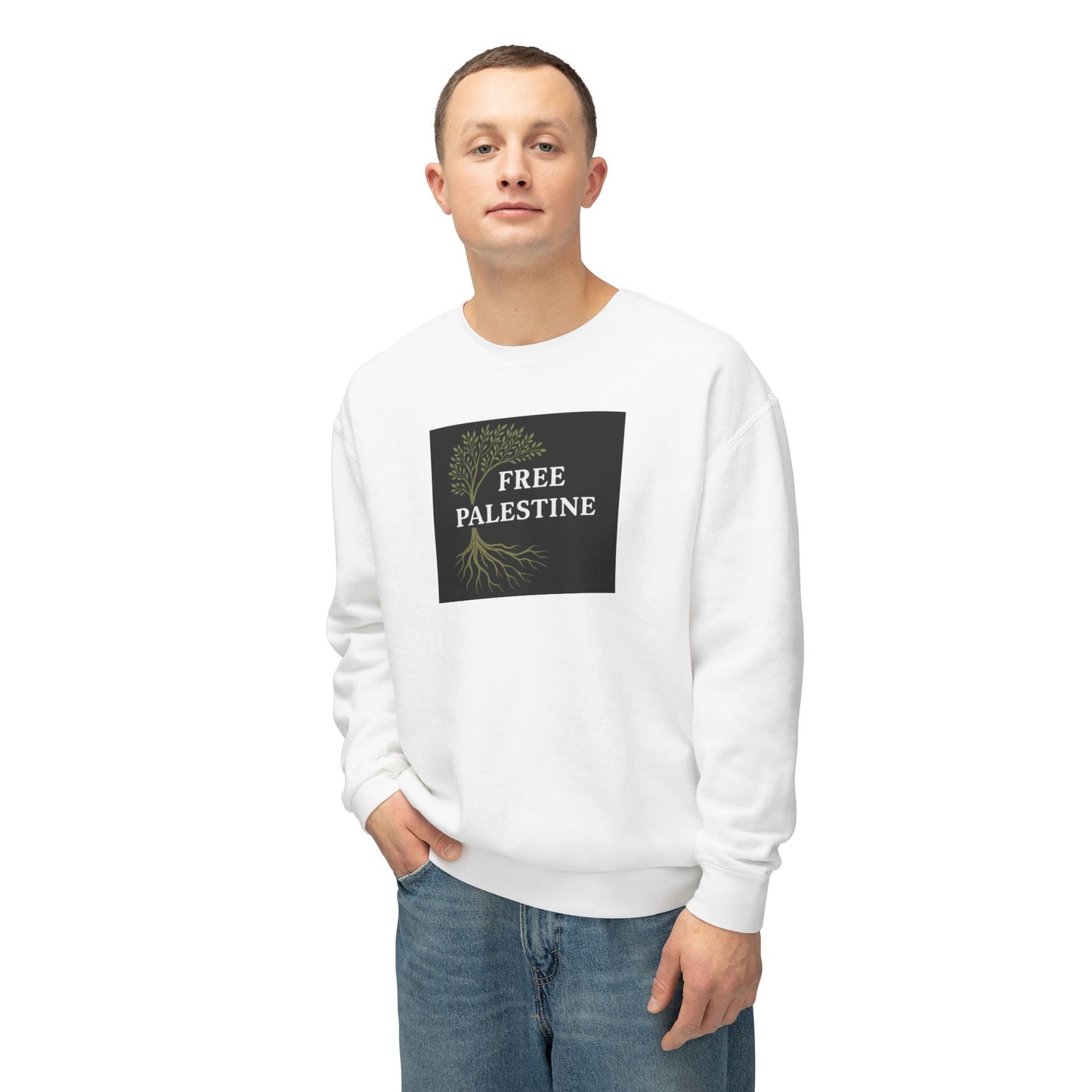 Unisex Lightweight Crewneck Sweatshirt - Free Palestine (Olive Tree Roots Edition)