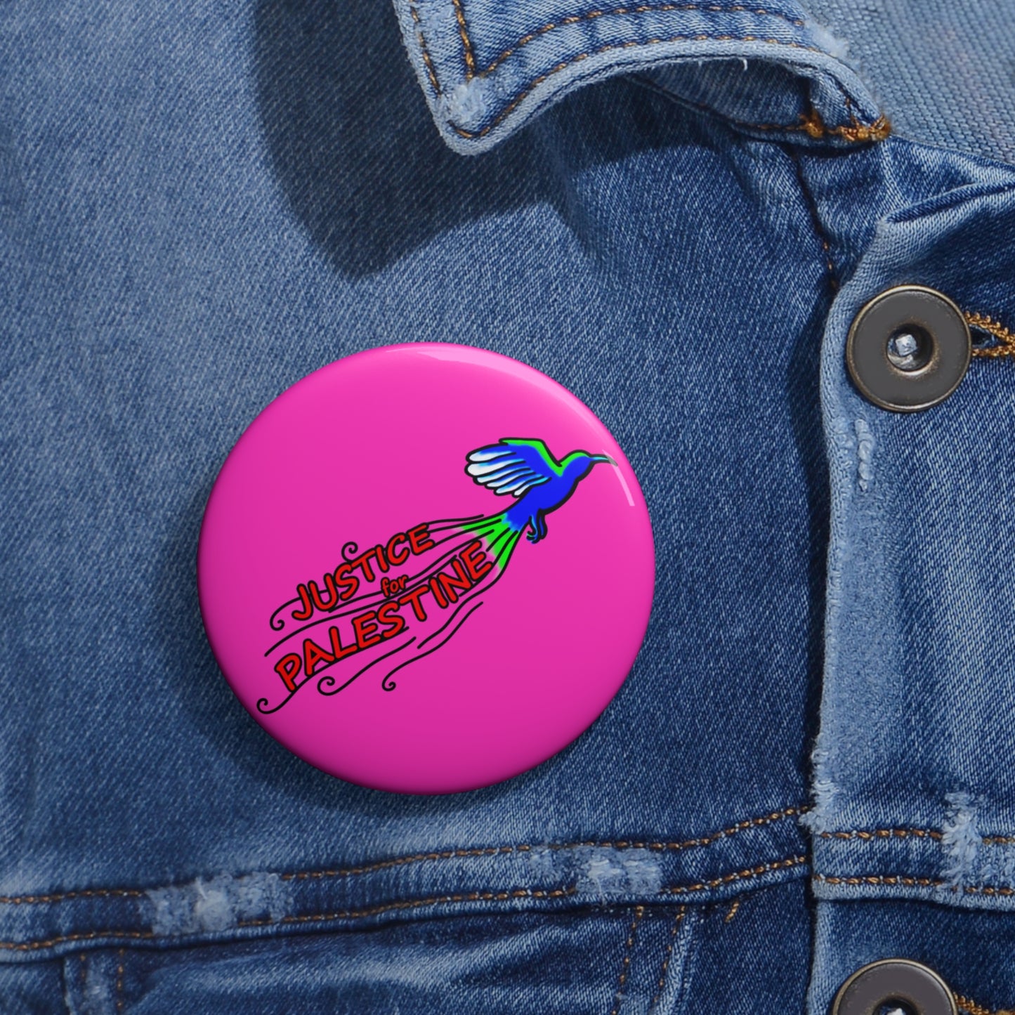 Custom Pin Buttons - Justice for Palestine (Pink)