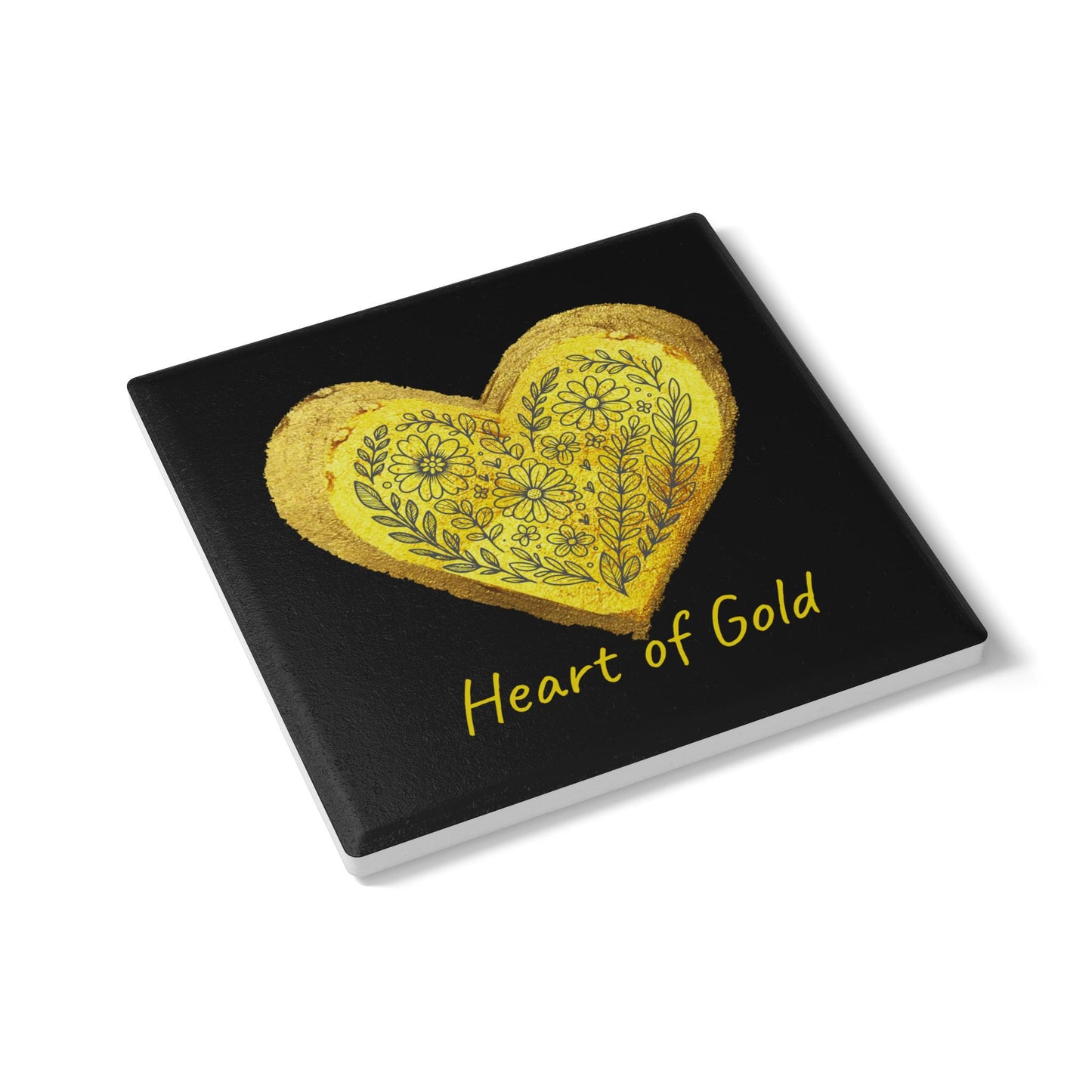 Black Ceramic Coaster - Heart of Gold