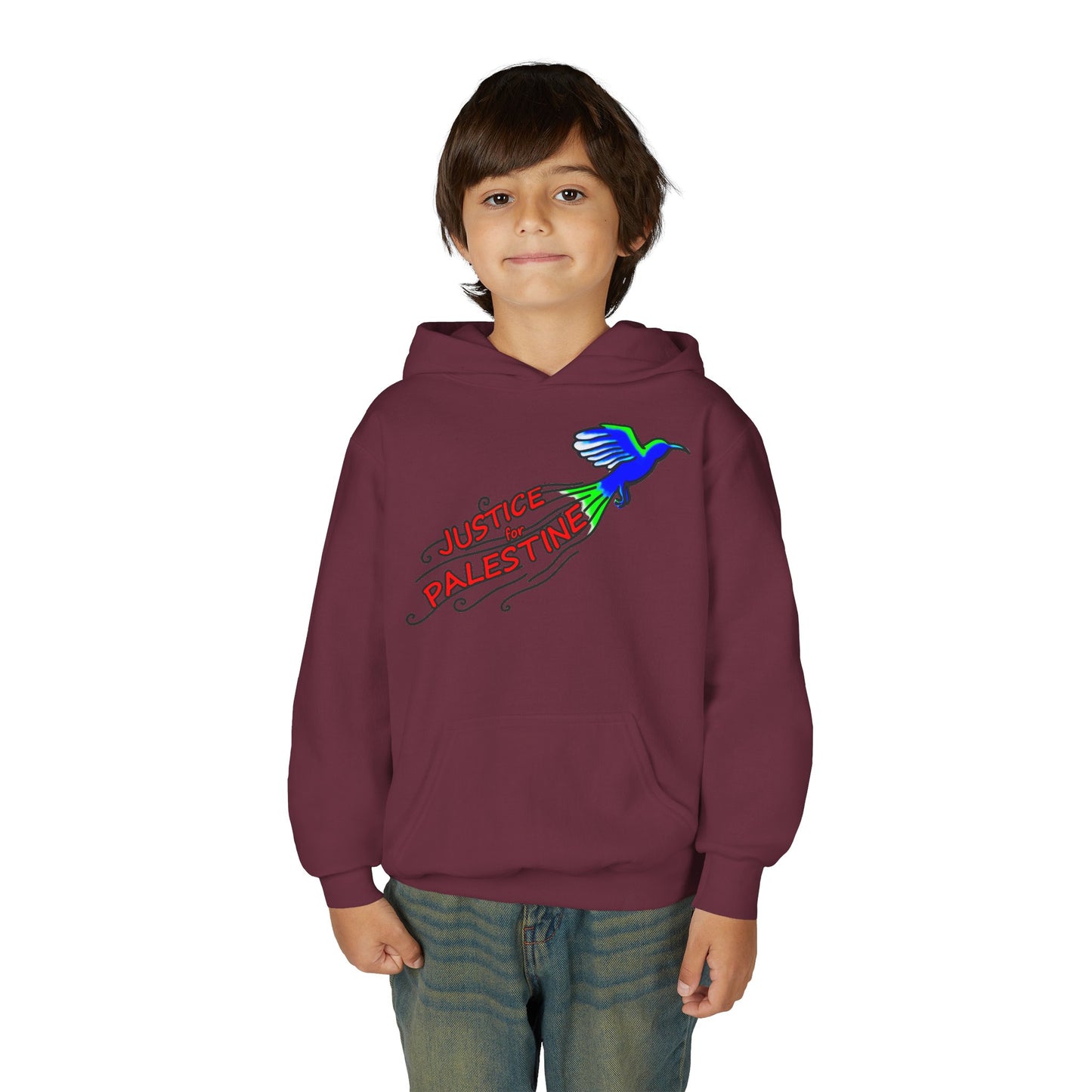Youth Heavy Blend Hooded Sweatshirt - Justice for Palestine