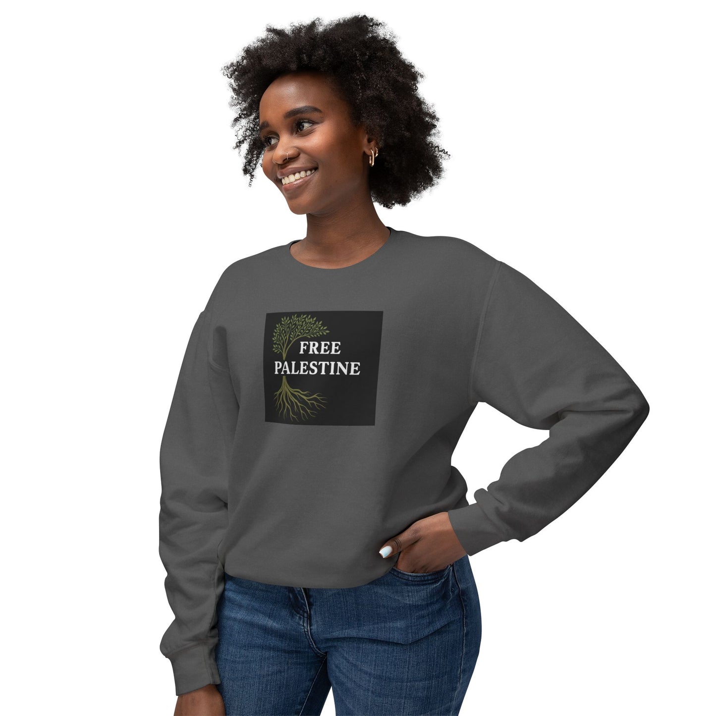 Unisex Lightweight Crewneck Sweatshirt - Free Palestine (Olive Tree Roots Edition)