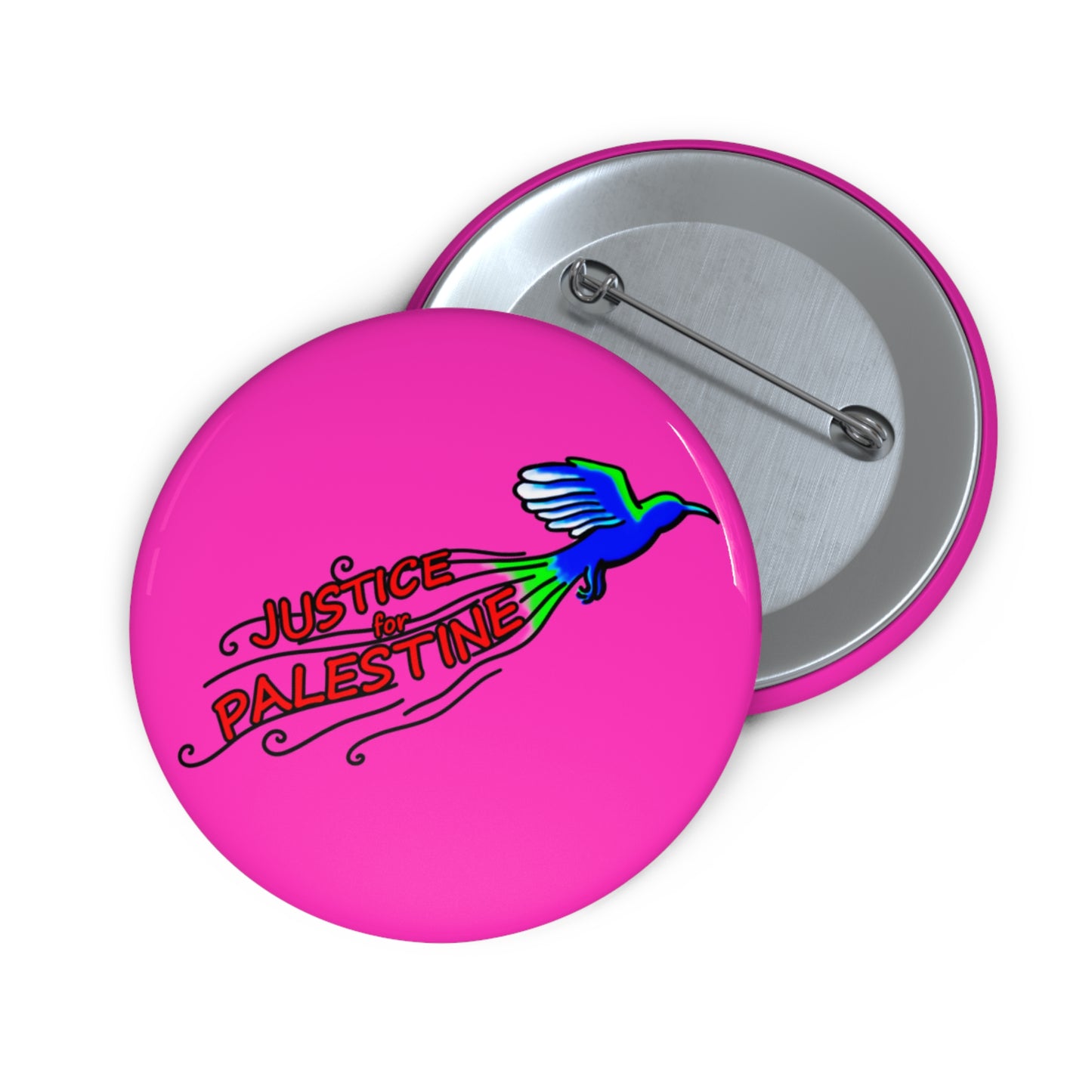 Custom Pin Buttons - Justice for Palestine (Pink)