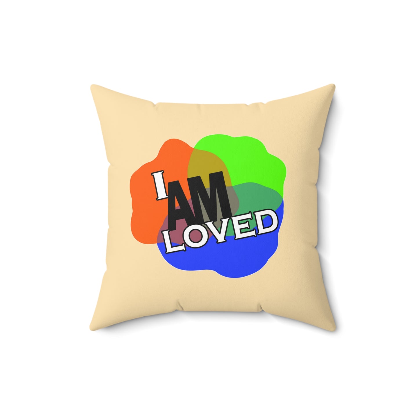 Spun Polyester Square Pillow - I Am Loved (Beige / Peach)