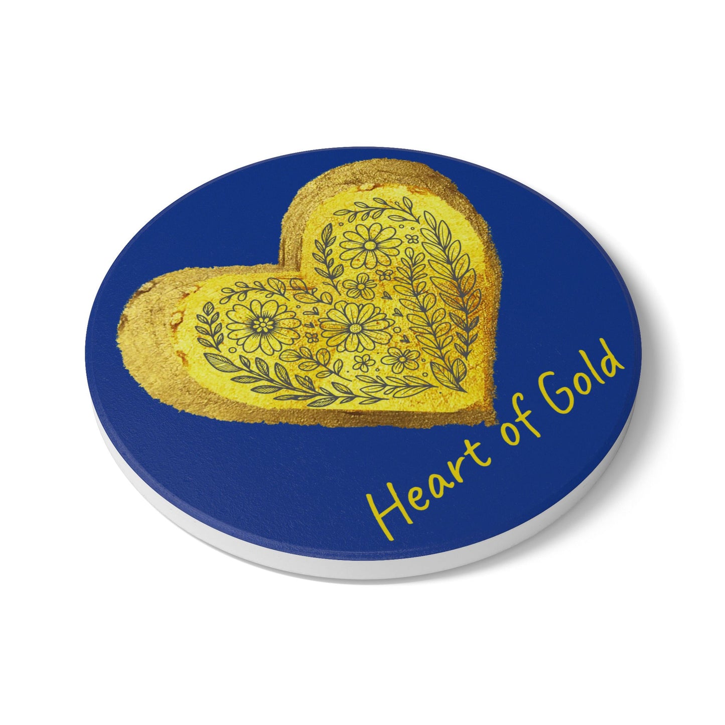 Dark Blue Ceramic Coaster - Heart of Gold