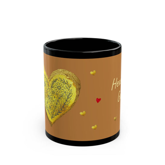 Brown on Black Mug  - Heart of Gold (11oz)