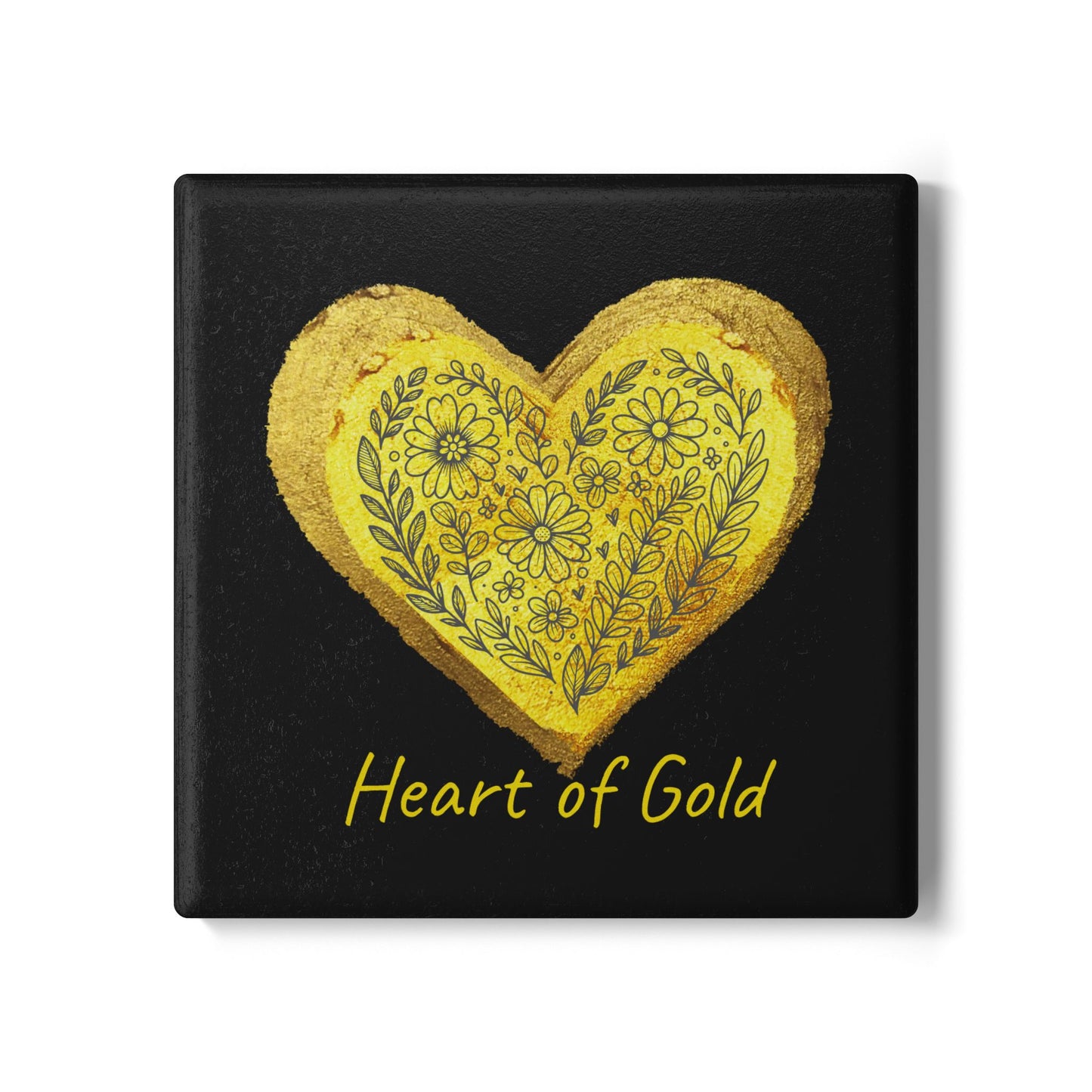 Black Ceramic Coaster - Heart of Gold