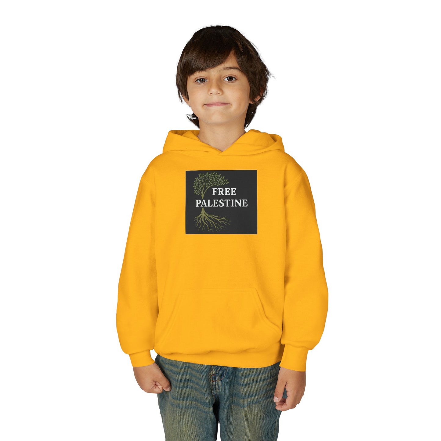 Youth Heavy Blend Hooded Sweatshirt - Free Palestine (Olive Tree Roots Edition)