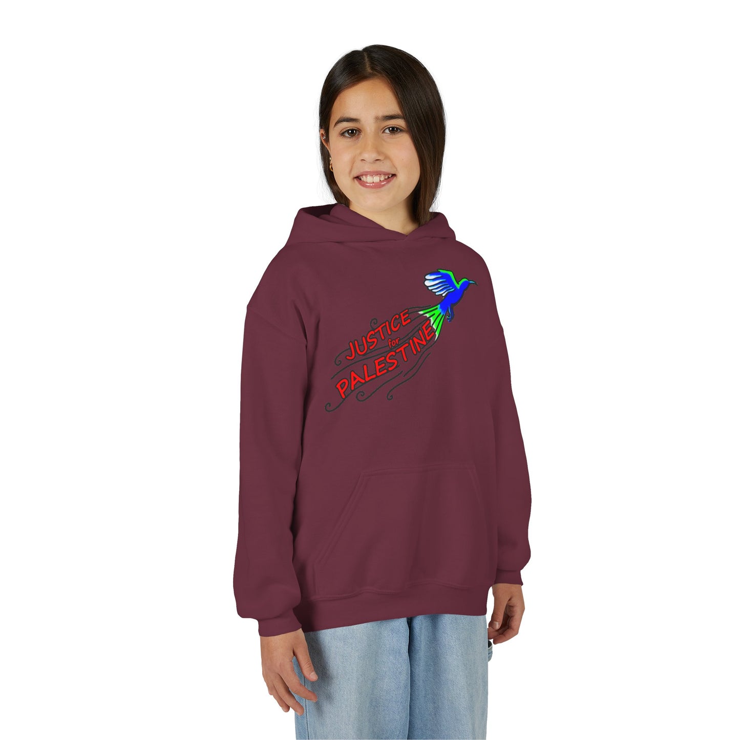 Youth Heavy Blend Hooded Sweatshirt - Justice for Palestine