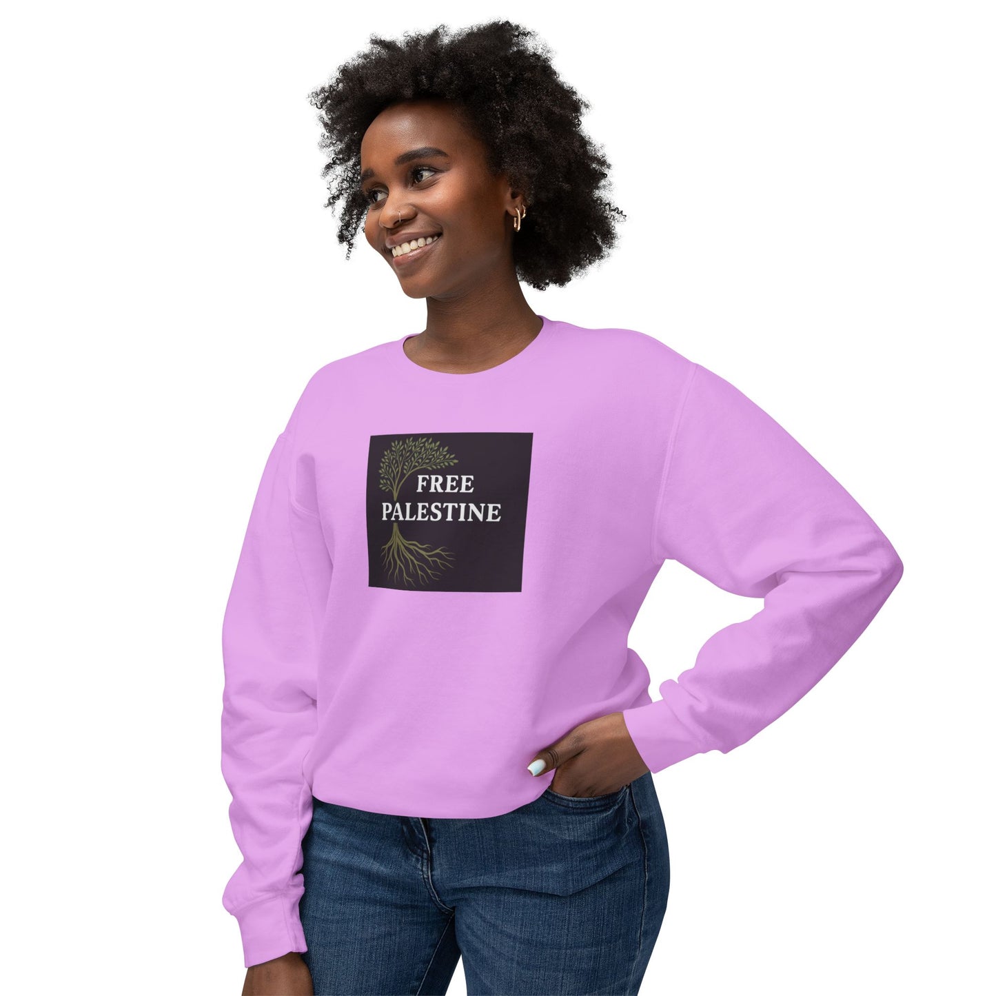 Unisex Lightweight Crewneck Sweatshirt - Free Palestine (Olive Tree Roots Edition)