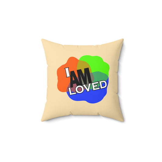 Spun Polyester Square Pillow - I Am Loved (Beige / Peach)