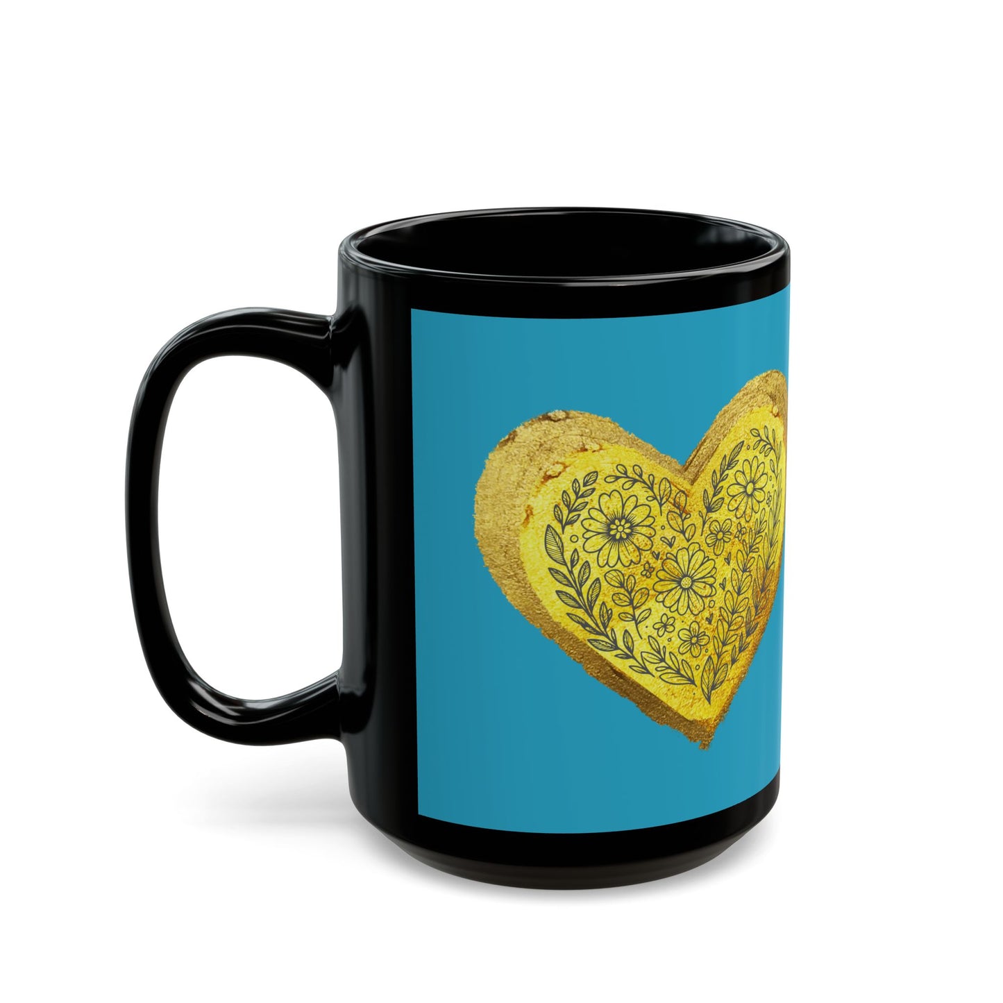 Turquoise on Black Mug  - Heart of Gold (15oz)