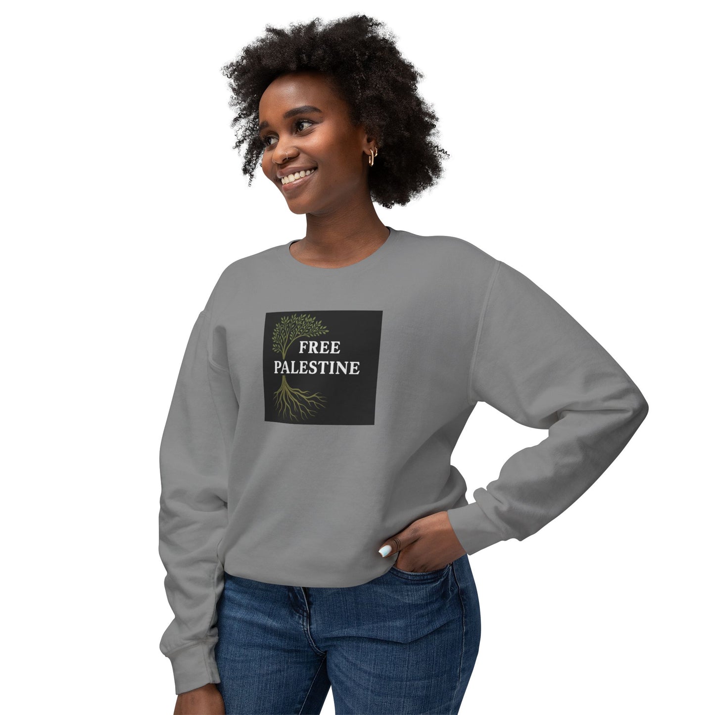 Unisex Lightweight Crewneck Sweatshirt - Free Palestine (Olive Tree Roots Edition)