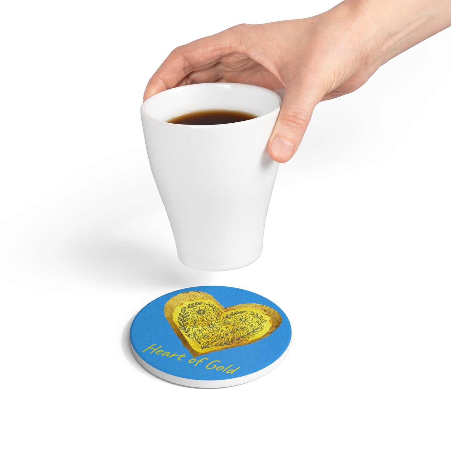 Blue Ceramic Coaster - Heart of Gold