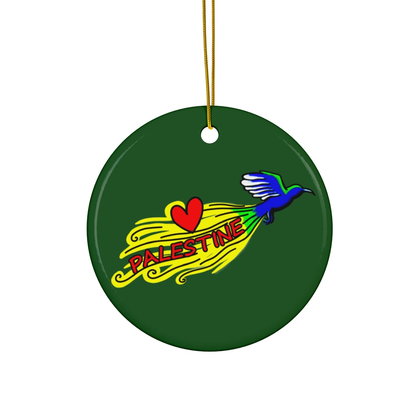 Ceramic Ornament, Circle - Love Palestine (Green)