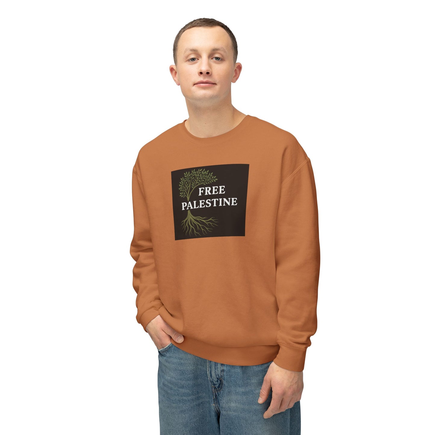 Unisex Lightweight Crewneck Sweatshirt - Free Palestine (Olive Tree Roots Edition)