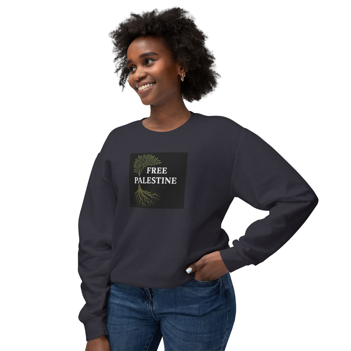 Unisex Lightweight Crewneck Sweatshirt - Free Palestine (Olive Tree Roots Edition)