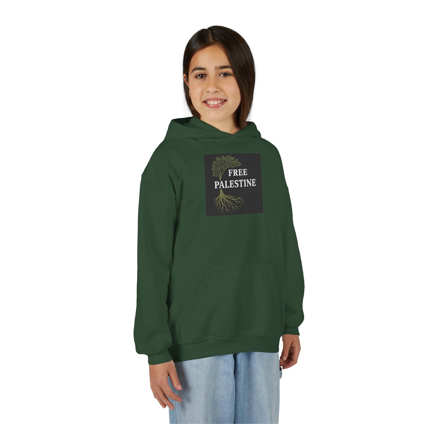 Youth Heavy Blend Hooded Sweatshirt - Free Palestine (Olive Tree Roots Edition)