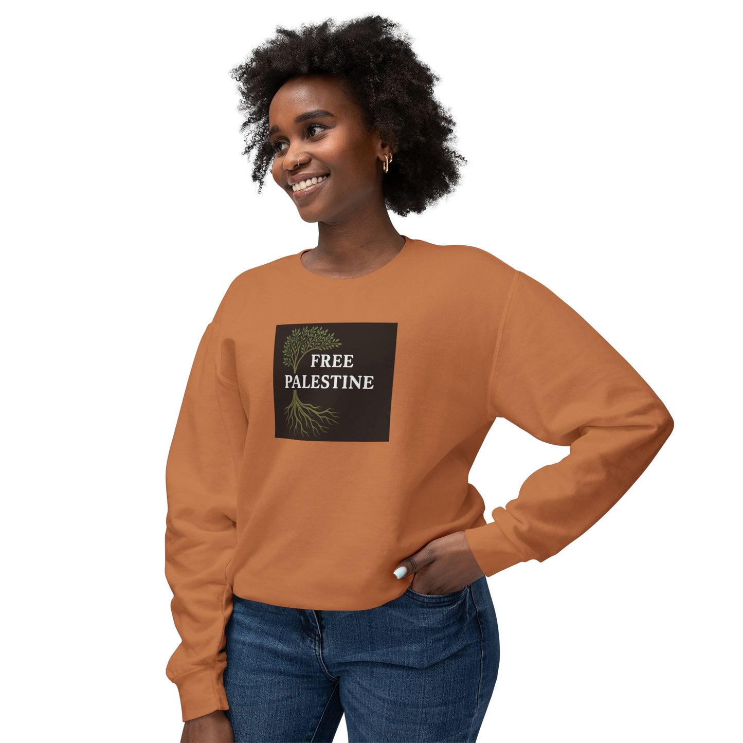 Unisex Lightweight Crewneck Sweatshirt - Free Palestine (Olive Tree Roots Edition)