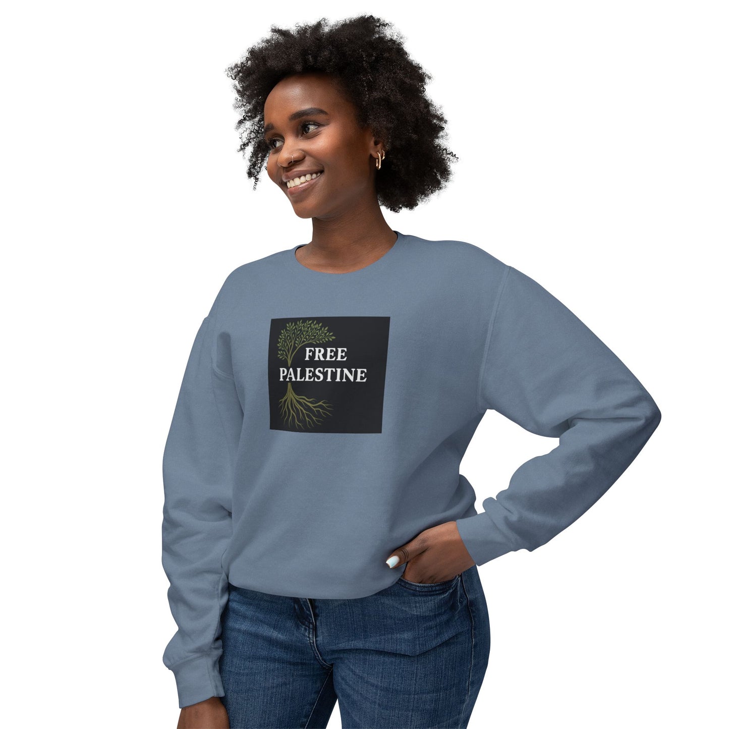 Unisex Lightweight Crewneck Sweatshirt - Free Palestine (Olive Tree Roots Edition)