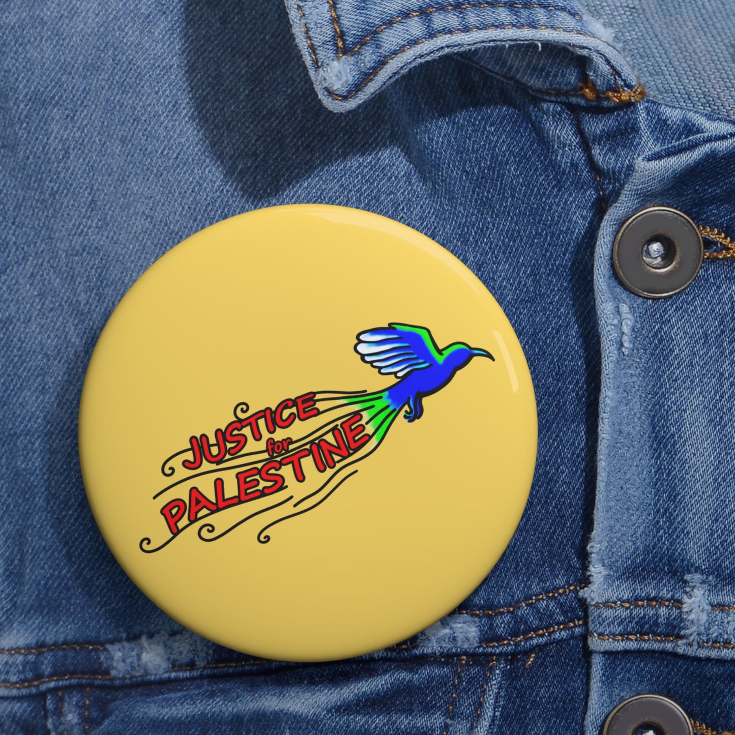 Custom Pin Buttons - Justice for Palestine (Gold)