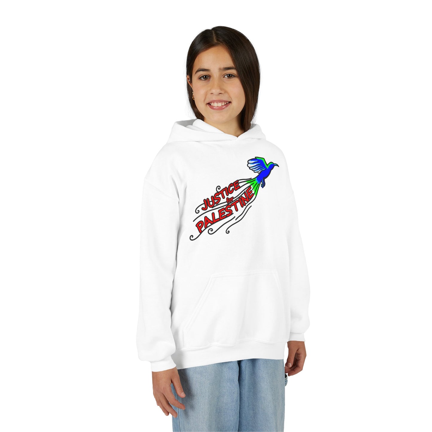 Youth Heavy Blend Hooded Sweatshirt - Justice for Palestine